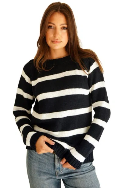 Paneros Clothing Sloane Stripe Cotton Crewneck Sweater In Midnight Navy Stripe