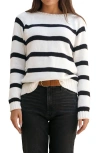Paneros Clothing Sloane Stripe Cotton Crewneck Sweater In Off White Stripe
