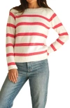Paneros Clothing Sloane Stripe Cotton Crewneck Sweater In Raspberry Stripe
