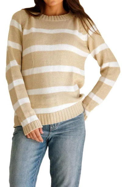 Paneros Clothing Sloane Stripe Cotton Crewneck Sweater In Sand Dune Stripe