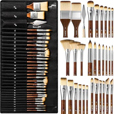 Panese 30pcs Paint Brush Set, Professional Paintbrushes With Paint Spatula And Cloth Roll, Craft Paint Brus In Multi
