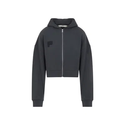 Pangaia Cotton Cropped Oversized Zip Up Hoodie In Black