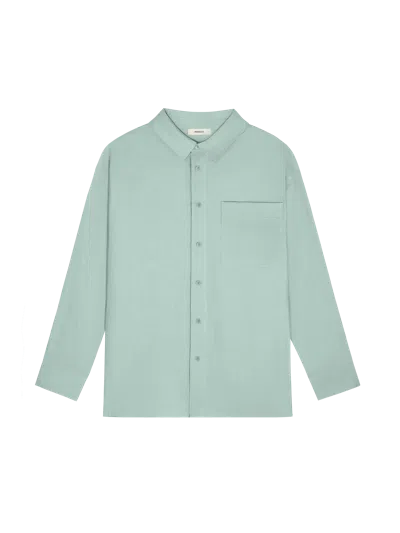 Pangaia Dna Aloe Linen Collared Long Sleeve Shirt In Eucalyptus Blue