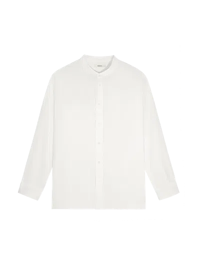 Pangaia Dna Aloe Linen Mandarin Collar Long Sleeve Shirt In Off-white
