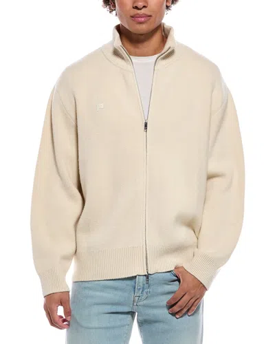 Pangaia Full Zip Cashmere & Wool-blend Mock Neck Sweater In Neutral