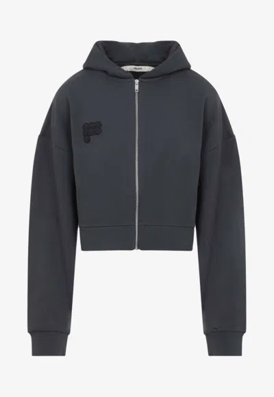 Pangaia Cotton Cropped Oversized Zip Up Hoodie In Black