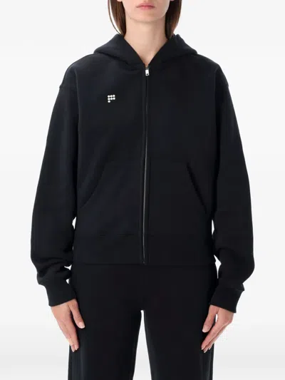 Pangaia Logo-print Zip-up Hoodie In Black