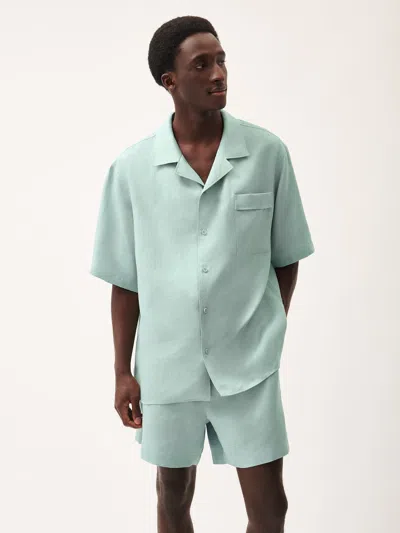Pangaia Mens Dna Aloe Linen Camp Collar Shirt In Eucalyptus Blue