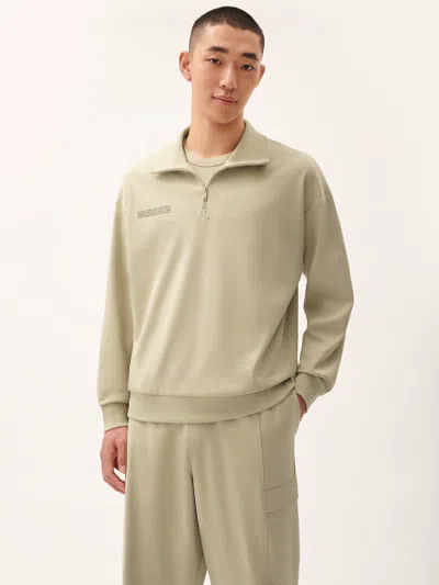 PANGAIA MENS DNA DOUBLE JERSEY HALF ZIP SWEATER — MAITAKE BEIGE