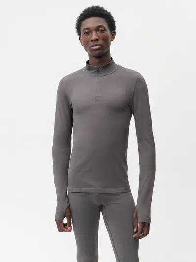 Pangaia Mens Men's Plant-stretch Long Sleeve Half-zip Top — Volcanic Grey