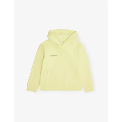 Pangaia Kids' Soft Lime Logo-print Kangaroo-pocket Cotton Hoodie 3 In Green