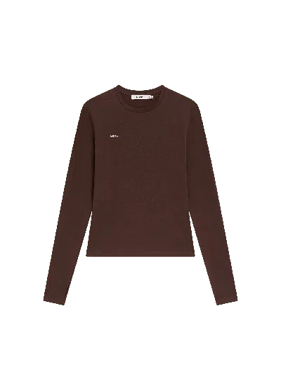 Pangaia Womens Cotton-stretch Long-sleeved Top—mahogany Brown