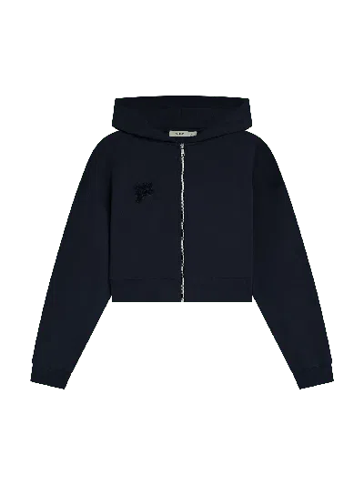 Pangaia Womens Cropped Zip Up Hoodie—midnight Navy In Blue