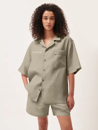 Pangaia Womens Dna Linen Camp Collar Shirt In Cliff Beige