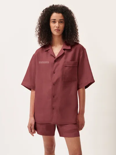 Pangaia Womens Dna Linen Camp Collar Shirt In Garnet Red