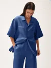 PANGAIA WOMENS DNA LINEN CAMP COLLAR SHIRT — LAPIS BLUE