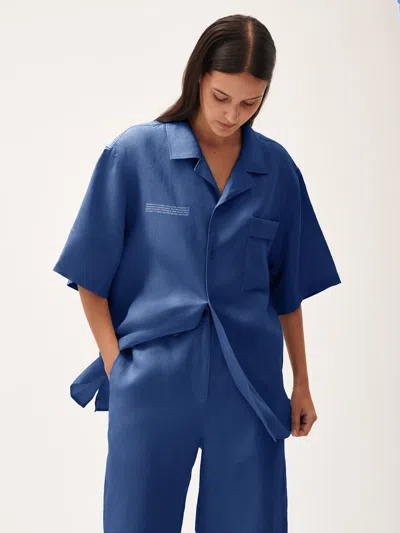 Pangaia Womens Dna Linen Camp Collar Shirt In Lapis Blue