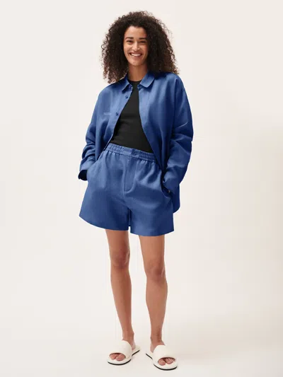 Pangaia Womens Dna Linen Mid Length Shorts In Lapis Blue