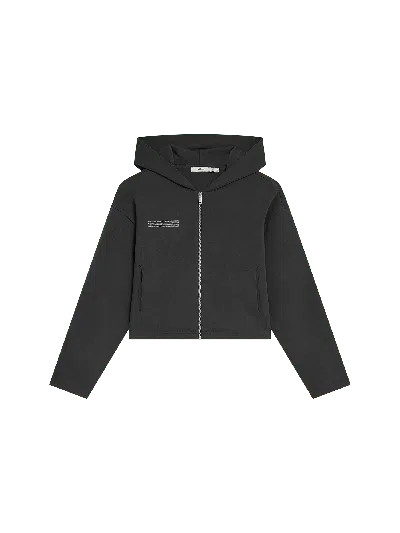 Pangaia Womens Double Jersey Cropped Zip Up Soft Organic Cotton Hoodie—smoked Black