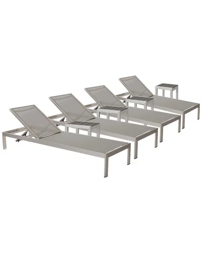 Pangea Home 4 Sally Loungers & 4 Side Tables In Gray