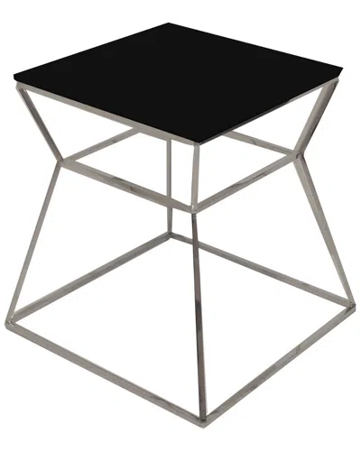 Pangea Home Geo Side Table Metal Frame With Glass Top In Black