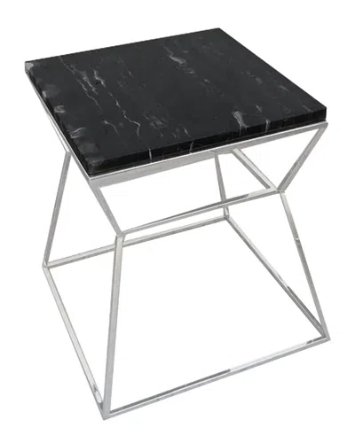 Pangea Home Geo Side Table Metal Frame With Marbel Top In Black