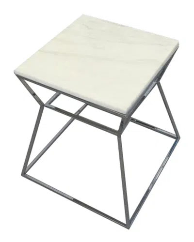 Pangea Home Geo Side Table Metal Frame With Marbel Top In Gray