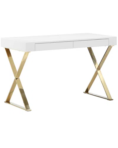 Pangea Home Gold X-leg Desk In White