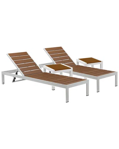 Pangea Home Indoor/outdoor 2 Joseph Loungers & 2 Side Tables In Brown