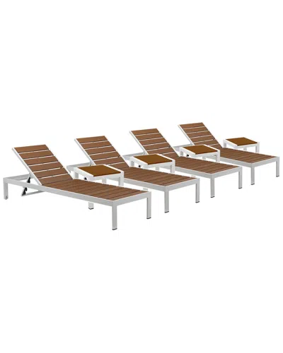 Pangea Home Indoor/outdoor 4 Joseph Loungers & 4 Side Tables In Brown