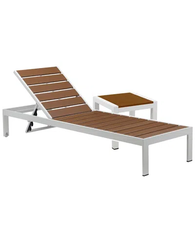 Pangea Home Indoor/outdoor Joseph Lounger & Side Table In Brown