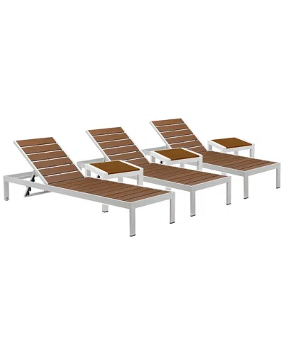 Pangea Home Indoor/outdoor Joseph Lounger & Side Tables Set In Brown