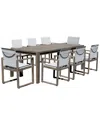 Pangea Home Vicky 9 Piece Outdoor Dinng Set,  Brown Frame White Textilene In Grey
