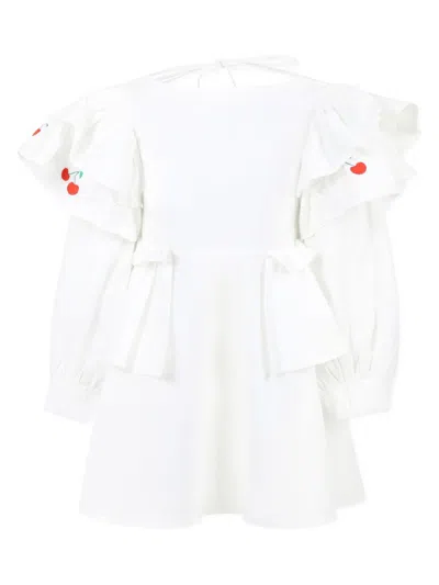 Pangolini Kids' Ruffle-detailing Dress In White