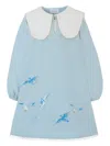 Pangolini The Flight Of Birds Embroidered Peter Pan-collar Dress In Blue
