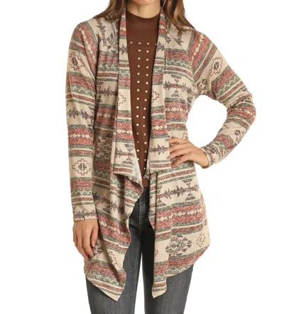 Panhandle Aztec Cascading Lightweight Cardigan In Natural In Multi