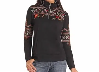 Panhandle Aztec Embroidered 1/4 Zip Top In Black
