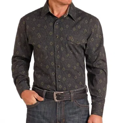 Panhandle Aztec Long Sleeve Snap Shirt In Black/olive Green In Multi