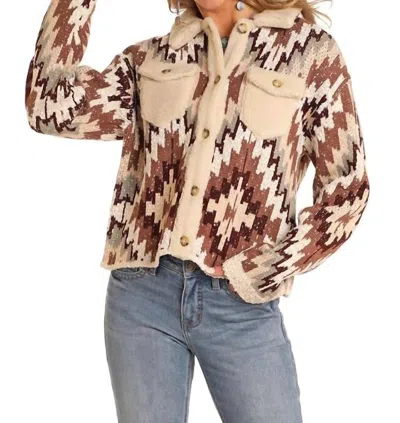 Panhandle Aztec Sweater Cardigan In Brown
