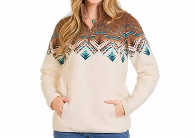 Panhandle Berber Border Print 1/4 Zip Top In White In Multi