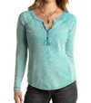 Panhandle Corset Style Eyelet Top In Light Turquoise In Blue