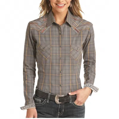 Panhandle Dobby Plaid Snap Shirt In Dark Gray