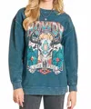 Panhandle Howdy Ribbed Graphic Pullover Sweatshirt - Plus In Teal In Blue