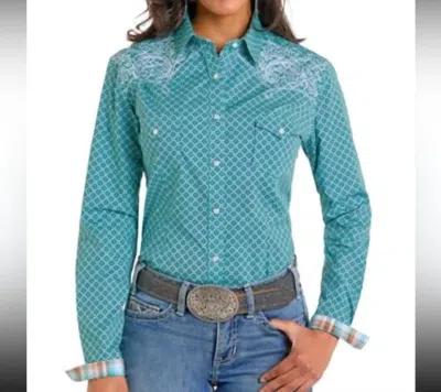 Panhandle Long Sleeve Button Down Shirt In Turquoise In Blue