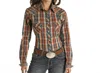 Panhandle Long Sleeve Button Up Top In Rust Plaid In Multi