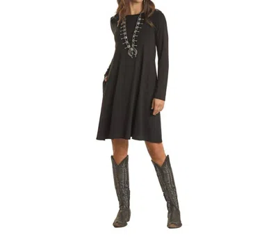 Panhandle Long Sleeve Knit Swing Dress In Black