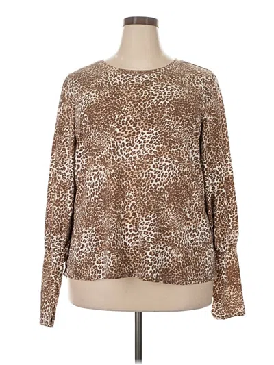 Pre-owned Panhandle Long Sleeve Top Brown Crew Neck Tops
