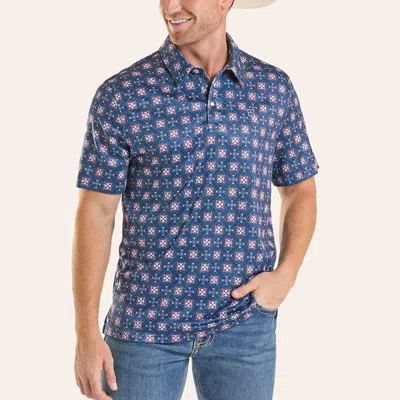 Panhandle Men's Performance Navy & Red Aztec Geo Print Pearl Snap Polo Shirt In Blue
