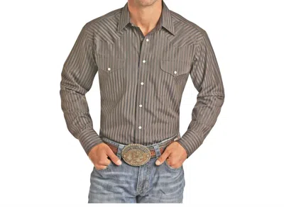 Panhandle Men's Satin Dobby Stripe Western Snap Long Sleeve Shirt In Black Brown Stripe In Multi