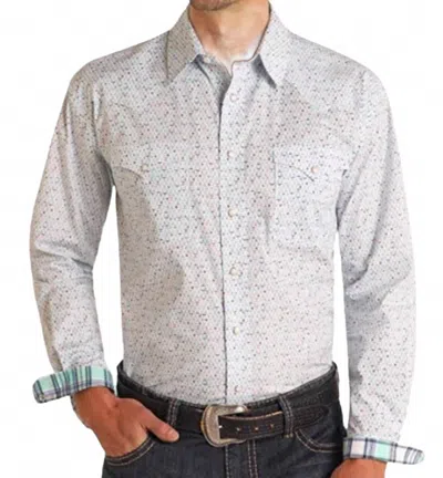 Panhandle Men's Stretch Abstract Geo Print Snap Closure Shirt In Blue In Gray